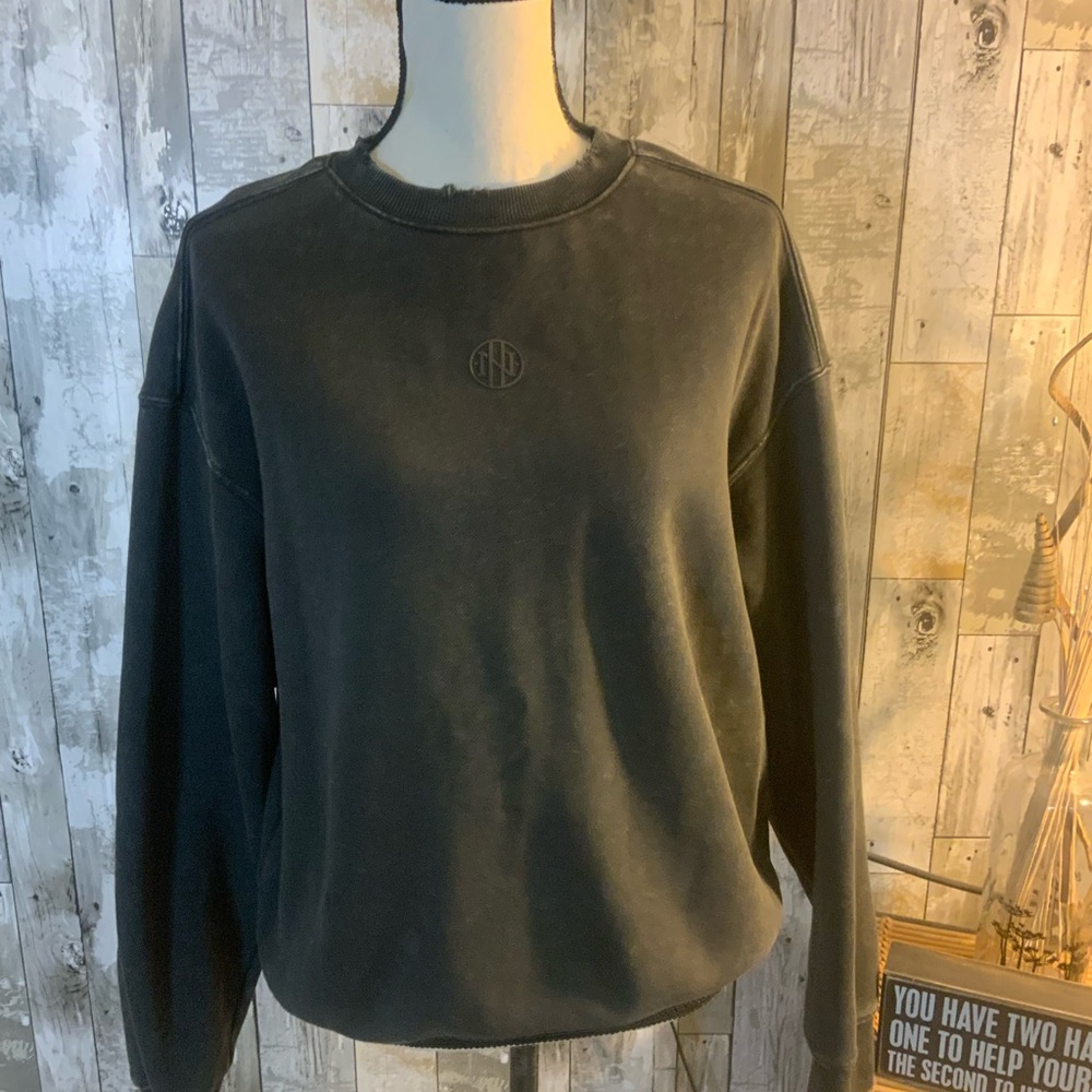 Distressed Faded Black Crewneck Sweater. Size S